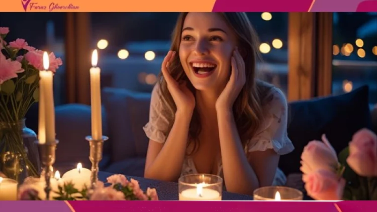Girlfriend opening surprise gift, smiling
